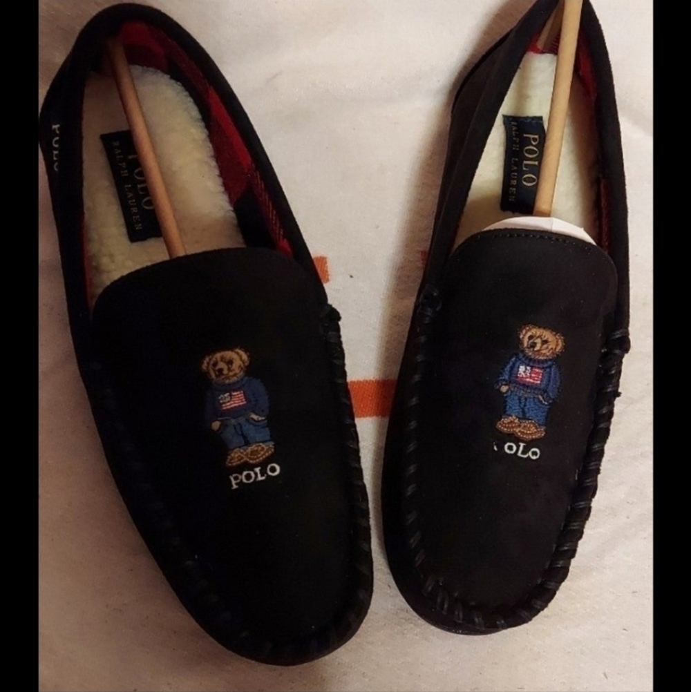 NIB-Ralph Lauren Polo Bear American Flag Declan Loafers/Slippers-Black-8 D